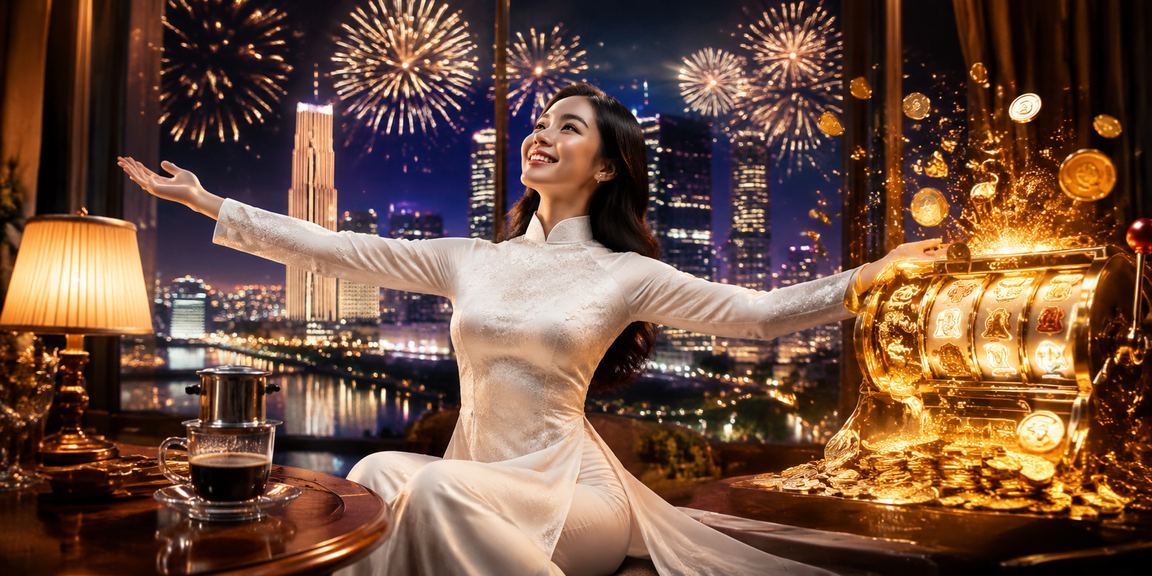 Người chơi tại TP. Hồ Chí Minh mặc áo dài trải nghiệm slot game trên điện thoại